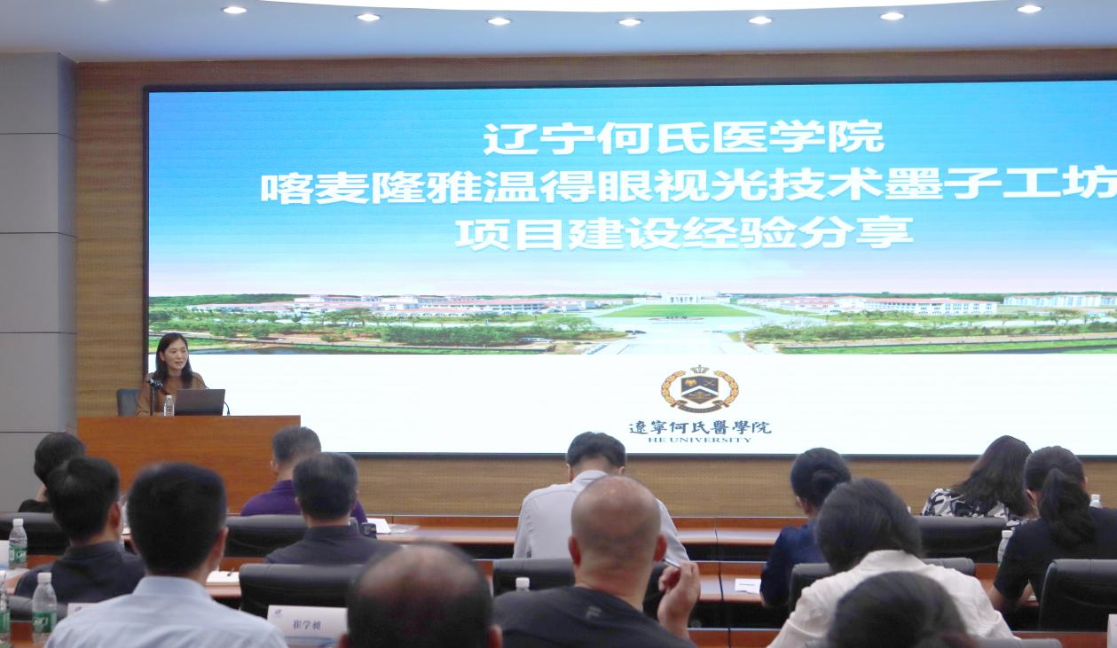 喀麦隆雅温得眼视光技术“墨子工坊”项目中方合作单位代表闫春虹介绍项目实施情况