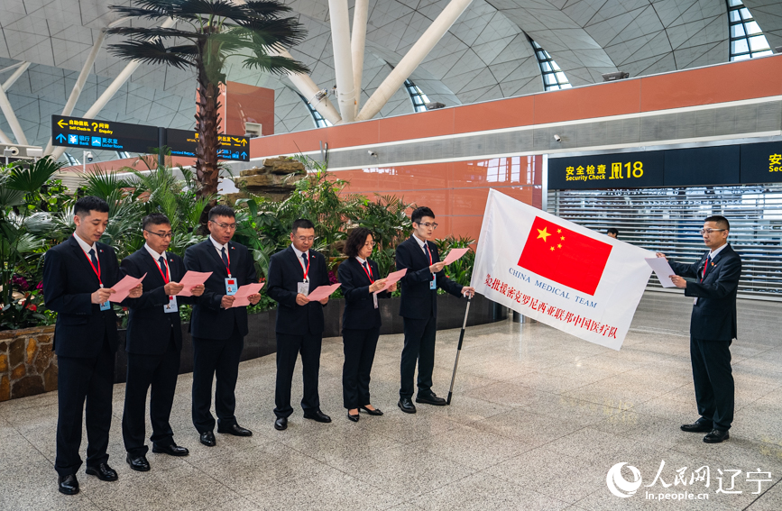 援外医疗队队员宣誓。人民网记者 邱宇哲摄