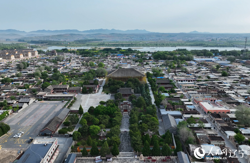 遼寧義縣奉國寺大雄殿啟動保護性修繕。人民網記者 邱宇哲攝(無人機照片)