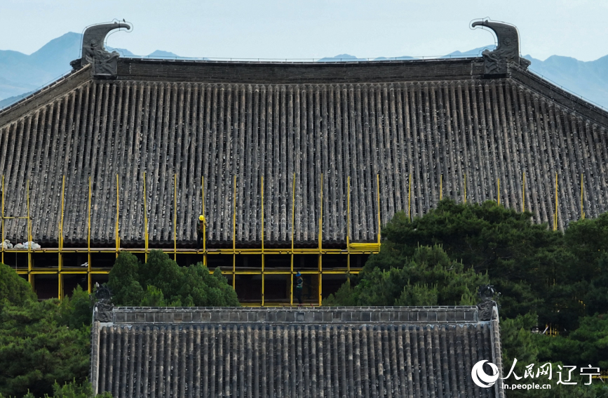 遼寧義縣奉國寺大雄殿啟動保護性修繕。人民網記者 邱宇哲攝（無人機照片）